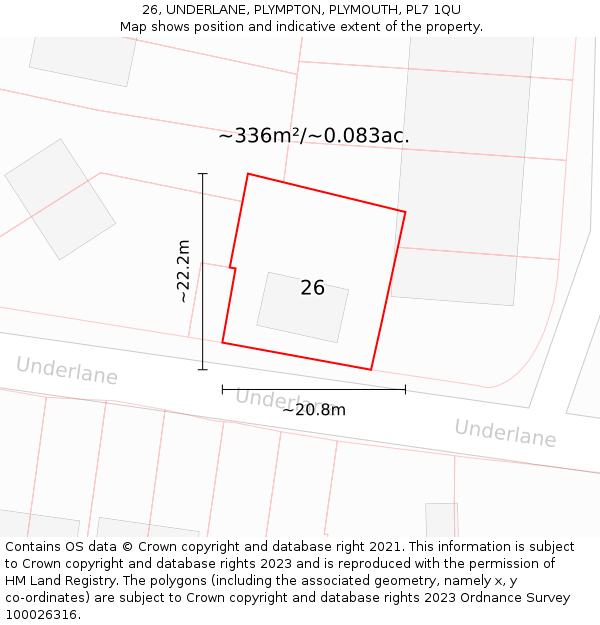 26, UNDERLANE, PLYMPTON, PLYMOUTH, PL7 1QU: Plot and title map