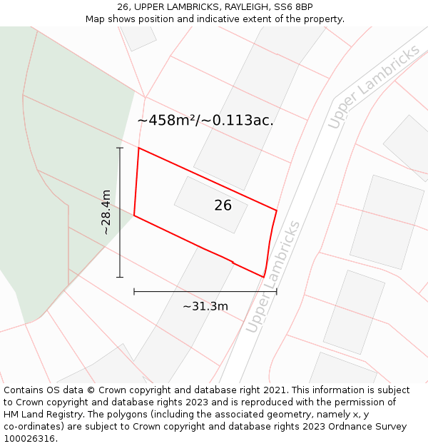 26, UPPER LAMBRICKS, RAYLEIGH, SS6 8BP: Plot and title map