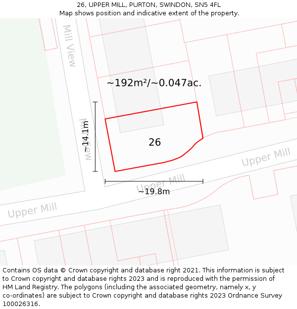 26, UPPER MILL, PURTON, SWINDON, SN5 4FL: Plot and title map