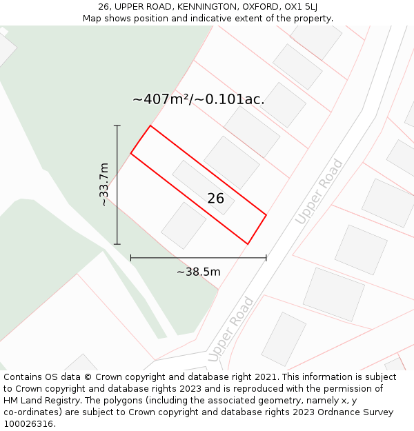 26, UPPER ROAD, KENNINGTON, OXFORD, OX1 5LJ: Plot and title map