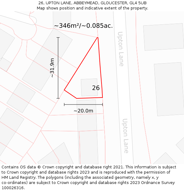 26, UPTON LANE, ABBEYMEAD, GLOUCESTER, GL4 5UB: Plot and title map