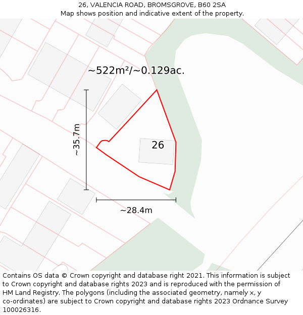 26, VALENCIA ROAD, BROMSGROVE, B60 2SA: Plot and title map