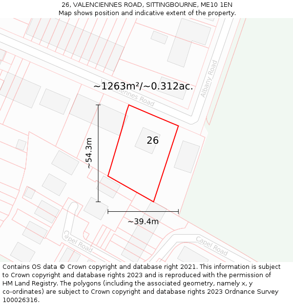 26, VALENCIENNES ROAD, SITTINGBOURNE, ME10 1EN: Plot and title map