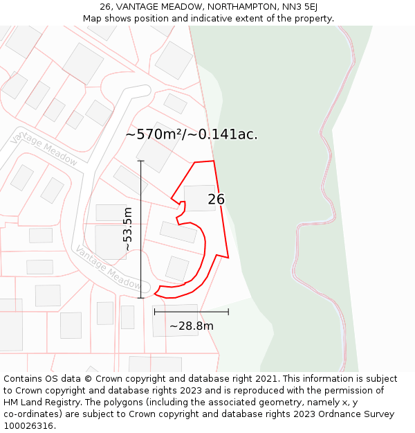 26, VANTAGE MEADOW, NORTHAMPTON, NN3 5EJ: Plot and title map