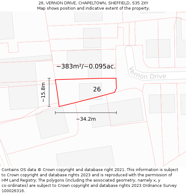 26, VERNON DRIVE, CHAPELTOWN, SHEFFIELD, S35 2XY: Plot and title map