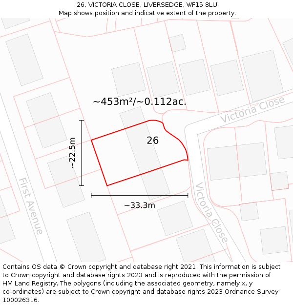 26, VICTORIA CLOSE, LIVERSEDGE, WF15 8LU: Plot and title map