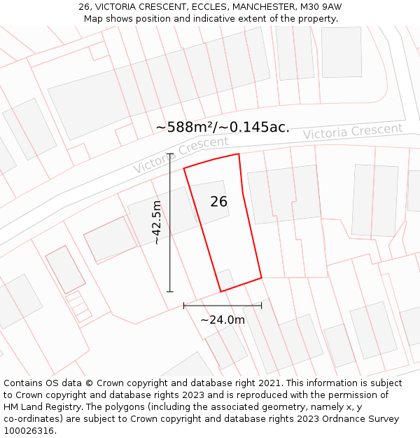 26, VICTORIA CRESCENT, ECCLES, MANCHESTER, M30 9AW: Plot and title map