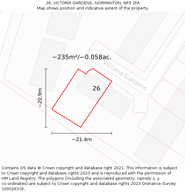 26, VICTORIA GARDENS, NORMANTON, WF6 2FA: Plot and title map