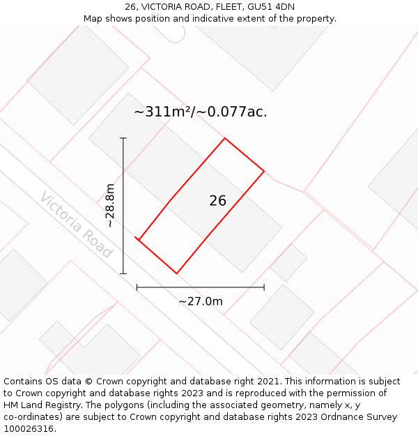 26, VICTORIA ROAD, FLEET, GU51 4DN: Plot and title map
