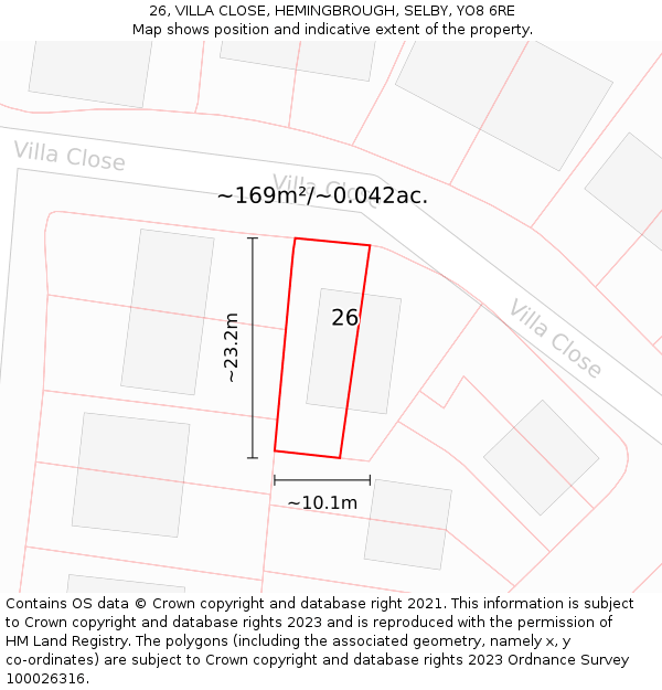 26, VILLA CLOSE, HEMINGBROUGH, SELBY, YO8 6RE: Plot and title map