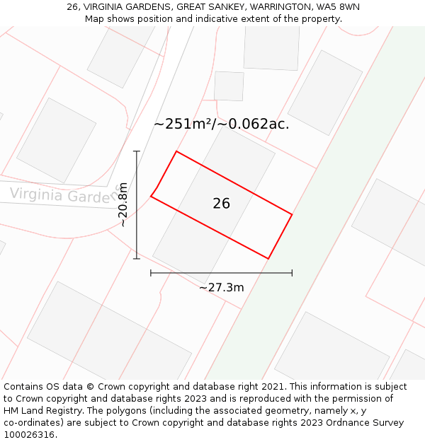 26, VIRGINIA GARDENS, GREAT SANKEY, WARRINGTON, WA5 8WN: Plot and title map