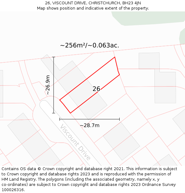 26, VISCOUNT DRIVE, CHRISTCHURCH, BH23 4JN: Plot and title map