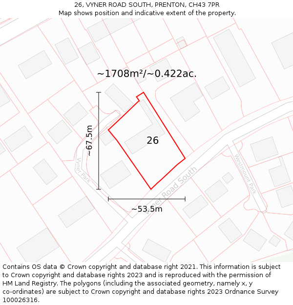 26, VYNER ROAD SOUTH, PRENTON, CH43 7PR: Plot and title map