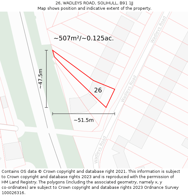 26, WADLEYS ROAD, SOLIHULL, B91 1JJ: Plot and title map