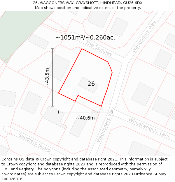 26, WAGGONERS WAY, GRAYSHOTT, HINDHEAD, GU26 6DX: Plot and title map