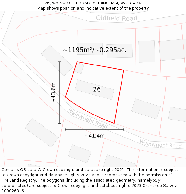 26, WAINWRIGHT ROAD, ALTRINCHAM, WA14 4BW: Plot and title map
