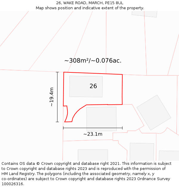 26, WAKE ROAD, MARCH, PE15 8UL: Plot and title map