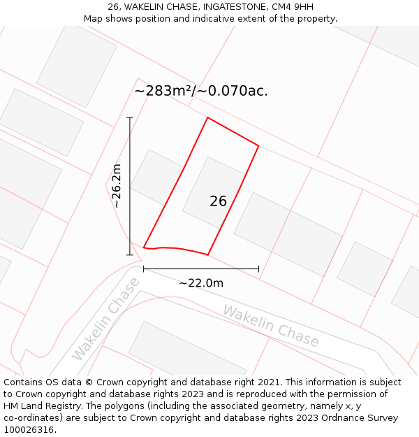 26, WAKELIN CHASE, INGATESTONE, CM4 9HH: Plot and title map