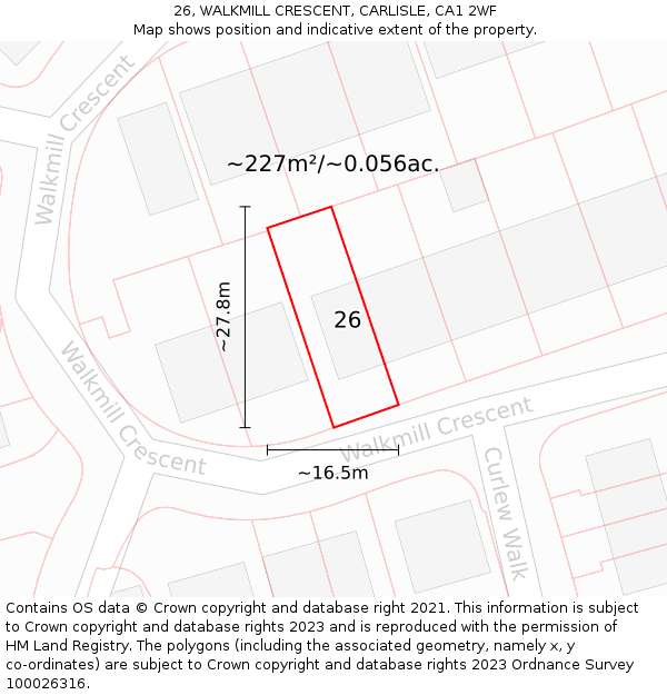 26, WALKMILL CRESCENT, CARLISLE, CA1 2WF: Plot and title map