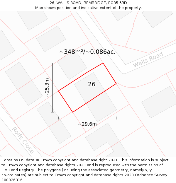 26, WALLS ROAD, BEMBRIDGE, PO35 5RD: Plot and title map