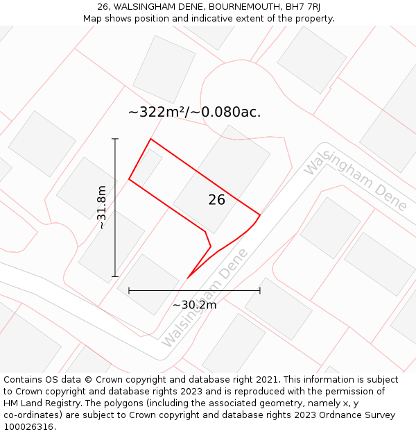 26, WALSINGHAM DENE, BOURNEMOUTH, BH7 7RJ: Plot and title map