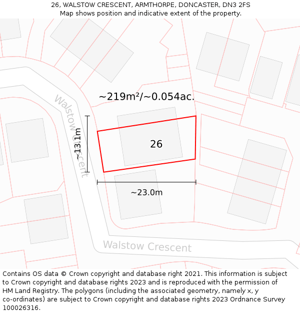26, WALSTOW CRESCENT, ARMTHORPE, DONCASTER, DN3 2FS: Plot and title map