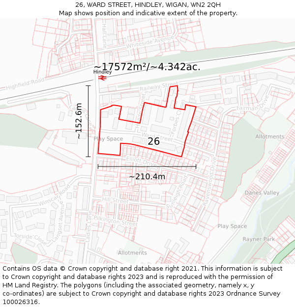 26, WARD STREET, HINDLEY, WIGAN, WN2 2QH: Plot and title map