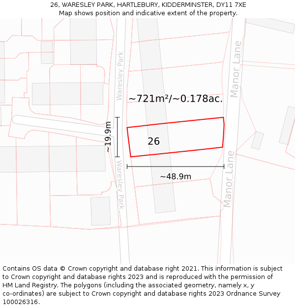 26, WARESLEY PARK, HARTLEBURY, KIDDERMINSTER, DY11 7XE: Plot and title map