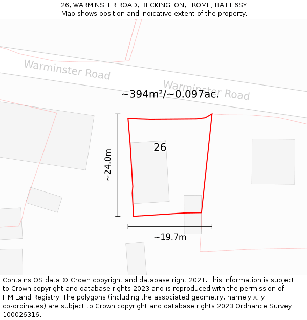 26, WARMINSTER ROAD, BECKINGTON, FROME, BA11 6SY: Plot and title map