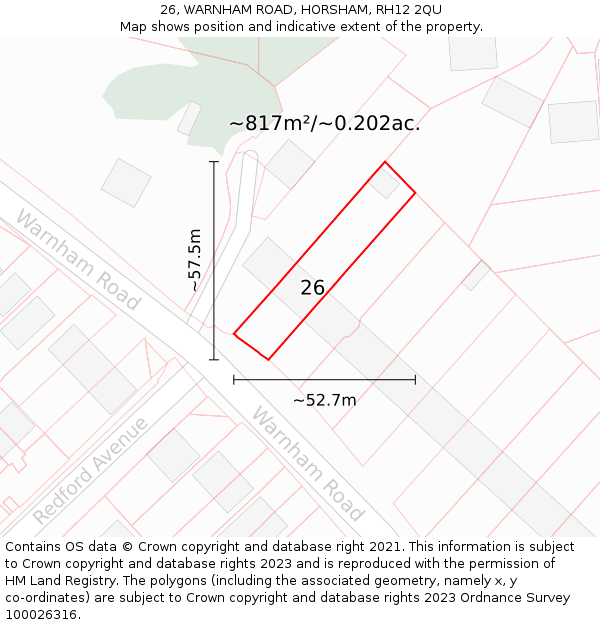 26, WARNHAM ROAD, HORSHAM, RH12 2QU: Plot and title map
