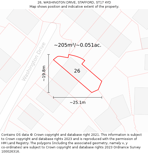 26, WASHINGTON DRIVE, STAFFORD, ST17 4YD: Plot and title map