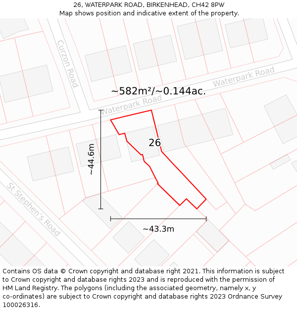 26, WATERPARK ROAD, BIRKENHEAD, CH42 8PW: Plot and title map