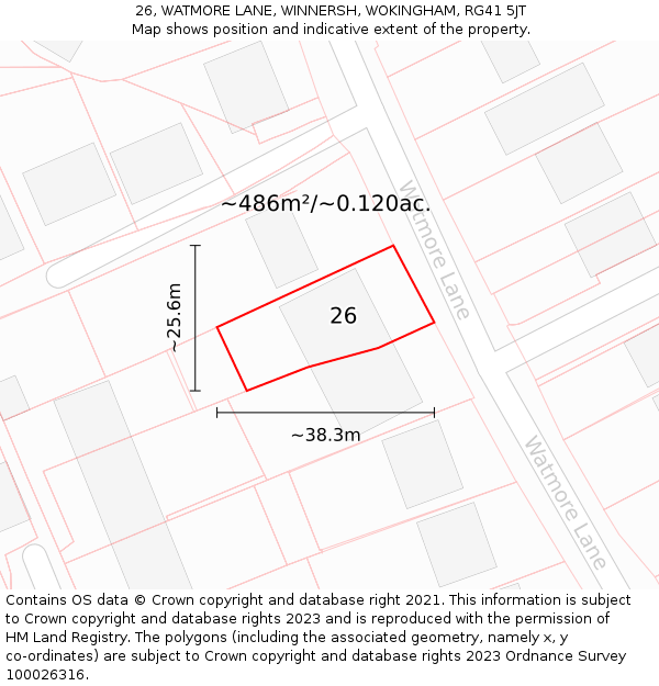 26, WATMORE LANE, WINNERSH, WOKINGHAM, RG41 5JT: Plot and title map