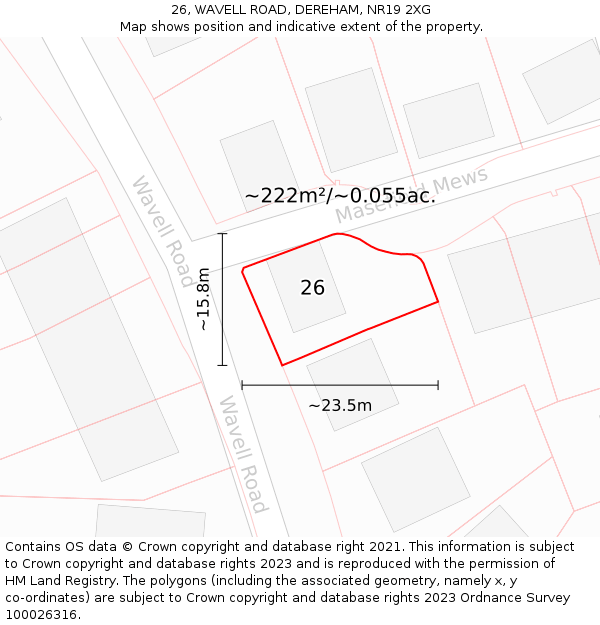 26, WAVELL ROAD, DEREHAM, NR19 2XG: Plot and title map