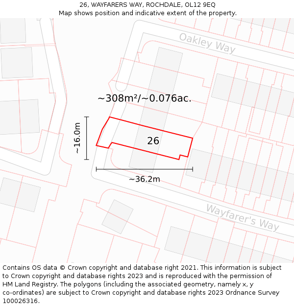 26, WAYFARERS WAY, ROCHDALE, OL12 9EQ: Plot and title map