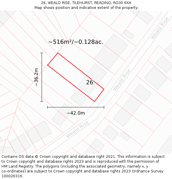 26, WEALD RISE, TILEHURST, READING, RG30 6XA: Plot and title map