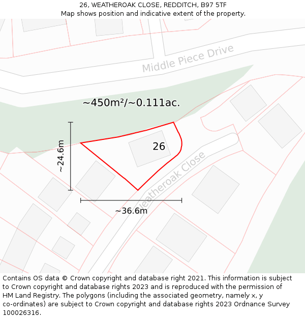 26, WEATHEROAK CLOSE, REDDITCH, B97 5TF: Plot and title map