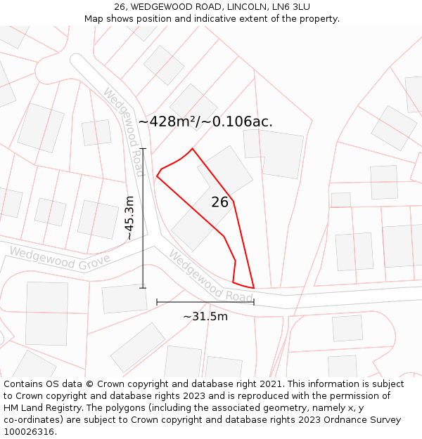 26, WEDGEWOOD ROAD, LINCOLN, LN6 3LU: Plot and title map