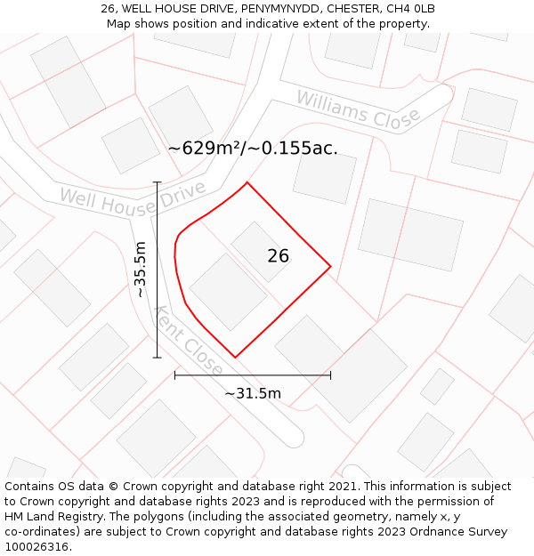 26, WELL HOUSE DRIVE, PENYMYNYDD, CHESTER, CH4 0LB: Plot and title map