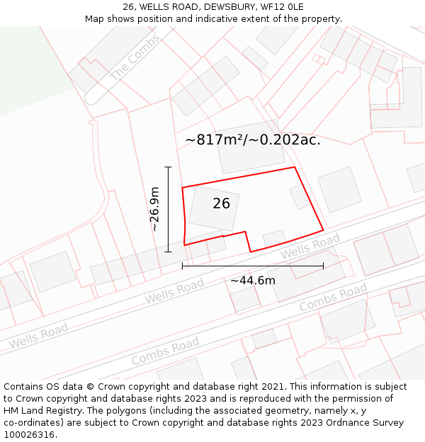 26, WELLS ROAD, DEWSBURY, WF12 0LE: Plot and title map