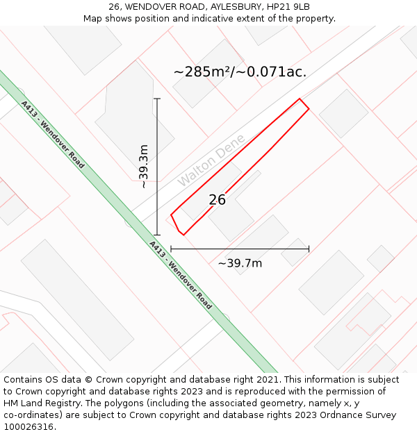 26, WENDOVER ROAD, AYLESBURY, HP21 9LB: Plot and title map
