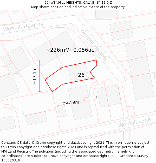 26, WENHILL HEIGHTS, CALNE, SN11 0JZ: Plot and title map