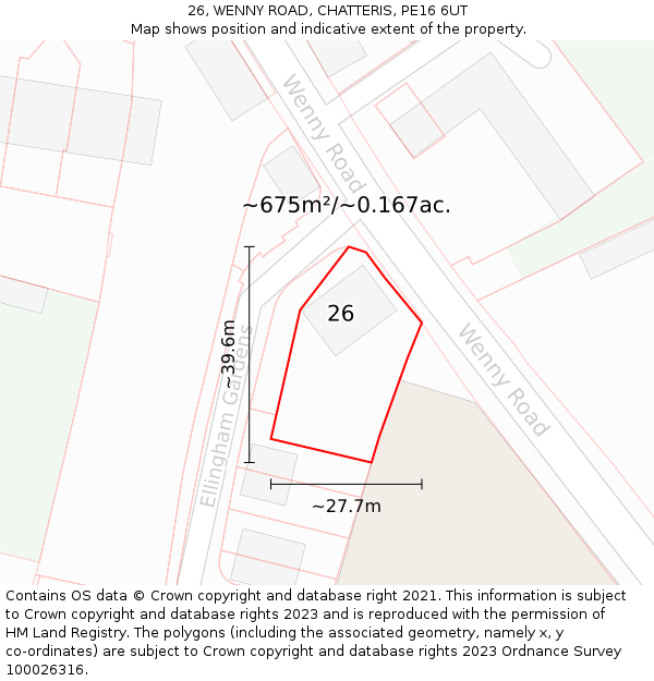 26, WENNY ROAD, CHATTERIS, PE16 6UT: Plot and title map