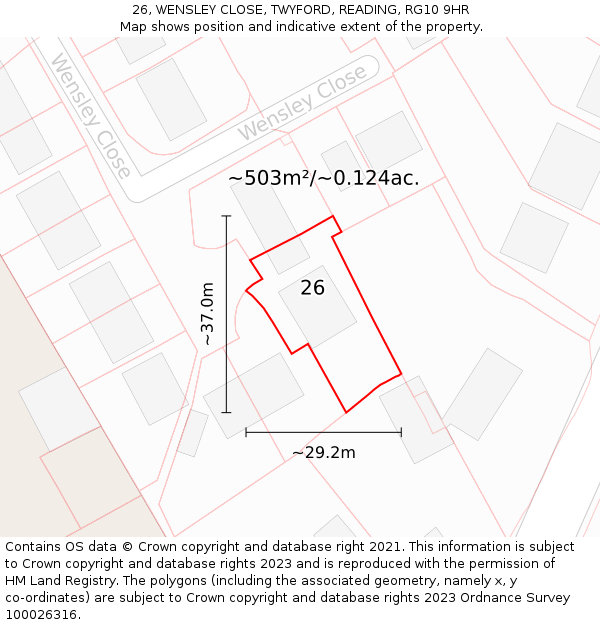 26, WENSLEY CLOSE, TWYFORD, READING, RG10 9HR: Plot and title map