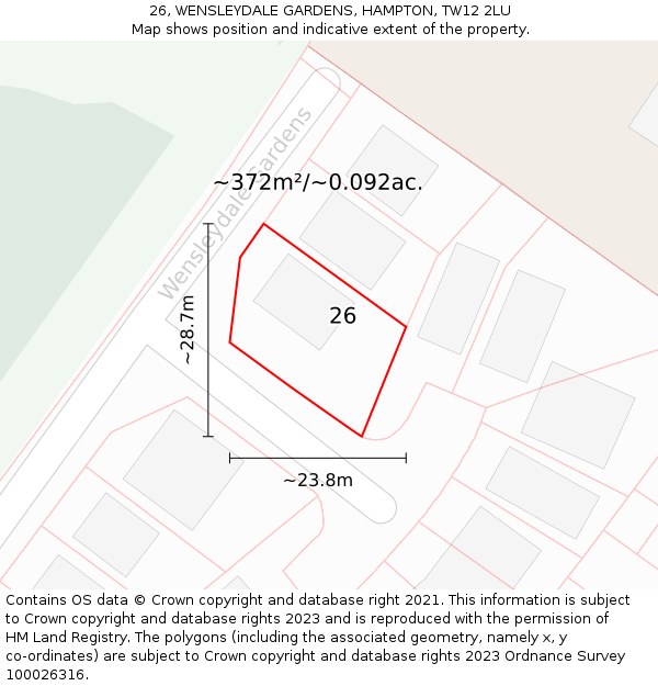 26, WENSLEYDALE GARDENS, HAMPTON, TW12 2LU: Plot and title map