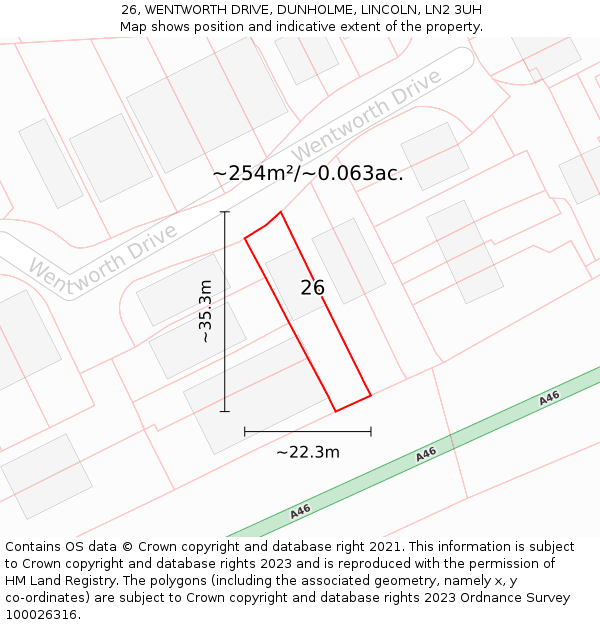 26, WENTWORTH DRIVE, DUNHOLME, LINCOLN, LN2 3UH: Plot and title map