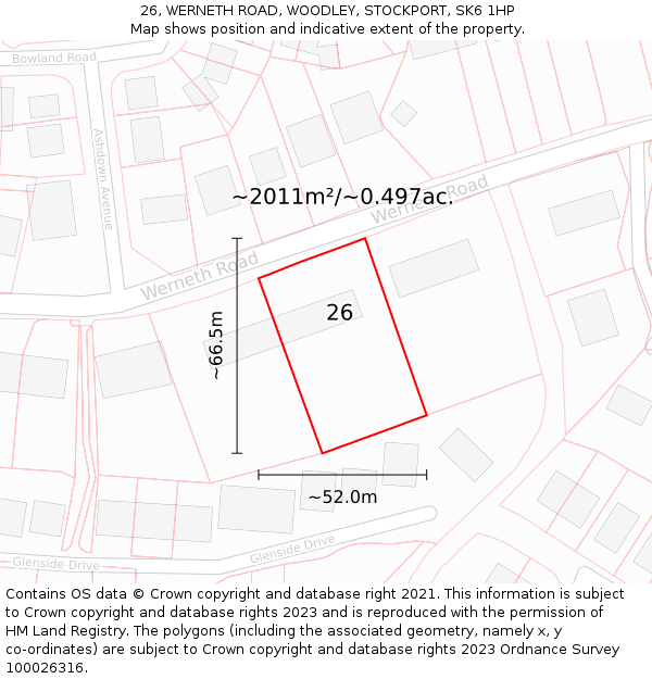 26, WERNETH ROAD, WOODLEY, STOCKPORT, SK6 1HP: Plot and title map