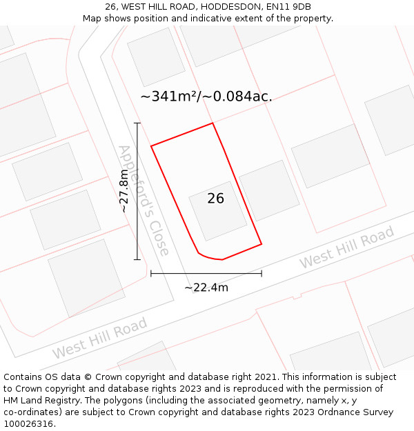 26, WEST HILL ROAD, HODDESDON, EN11 9DB: Plot and title map