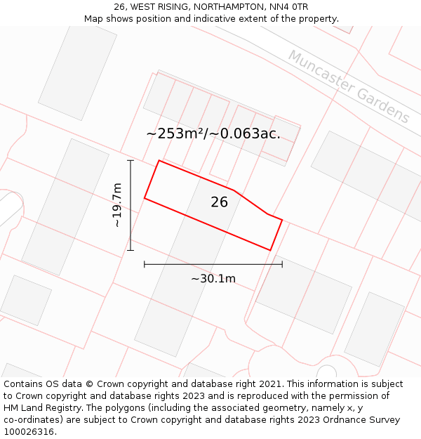 26, WEST RISING, NORTHAMPTON, NN4 0TR: Plot and title map