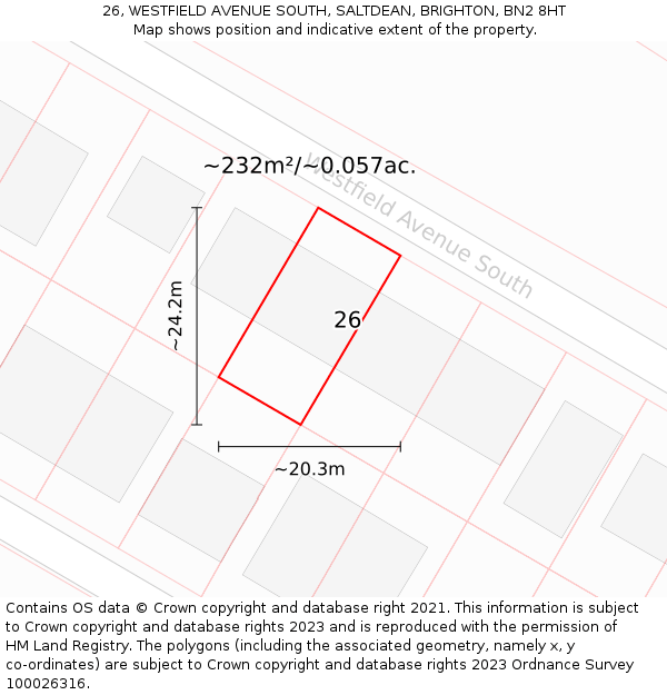 26, WESTFIELD AVENUE SOUTH, SALTDEAN, BRIGHTON, BN2 8HT: Plot and title map